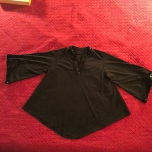 70’s Black beaded split neck Polyester Tunic